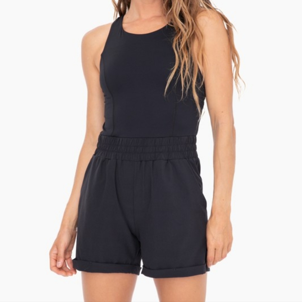 Running Shortsie Romper-Black